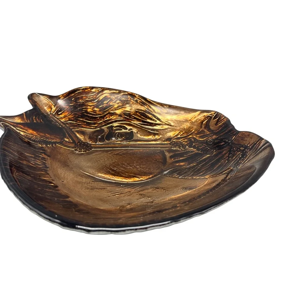 Vintage ‎ Horse Head equestrian Decor Plate, Dish, Ashtray Amber glass